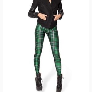 Blackmilk Green Plaid Leggings Mid Rise Athletic Gym Size M